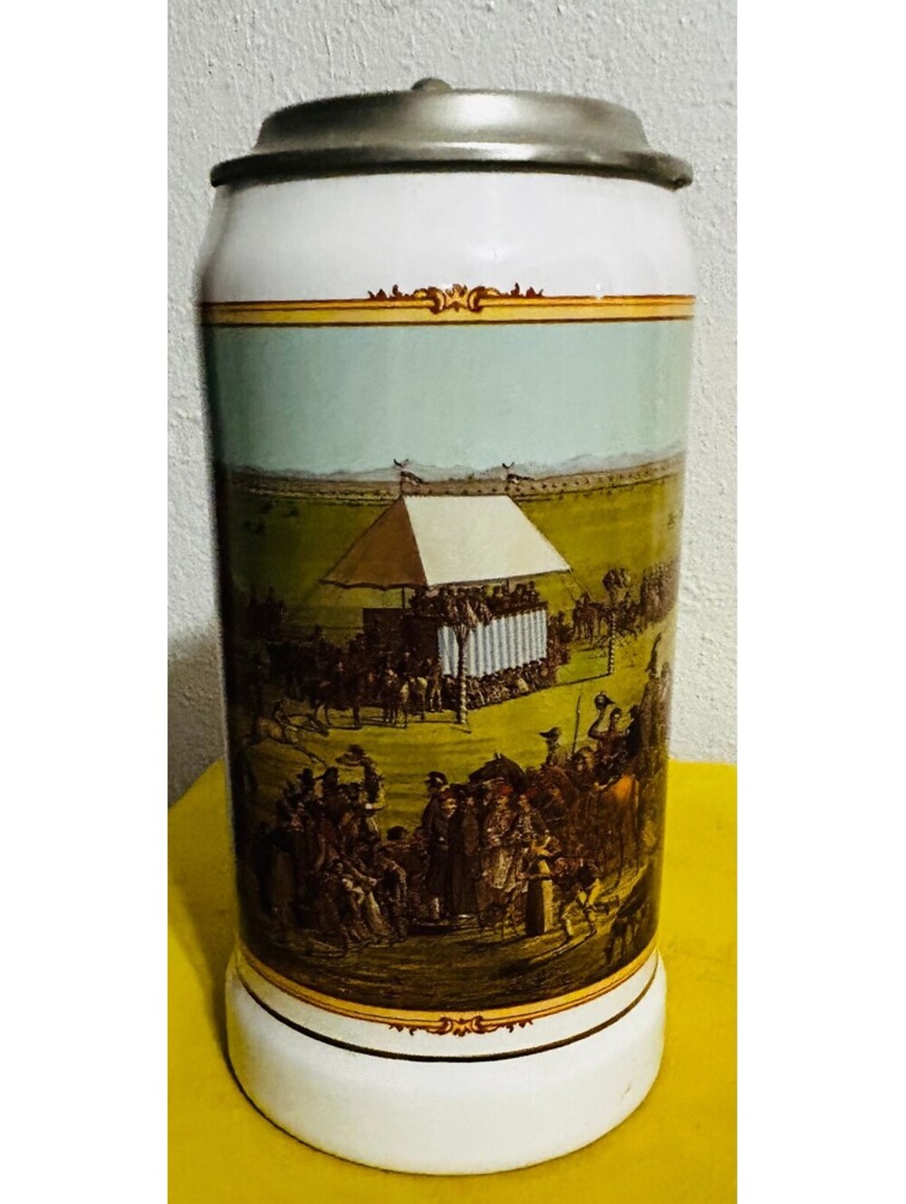 Vintage Gerz West Germany Oktoberfest 1810 Horse Race Lidded Beer Stein Pewter
